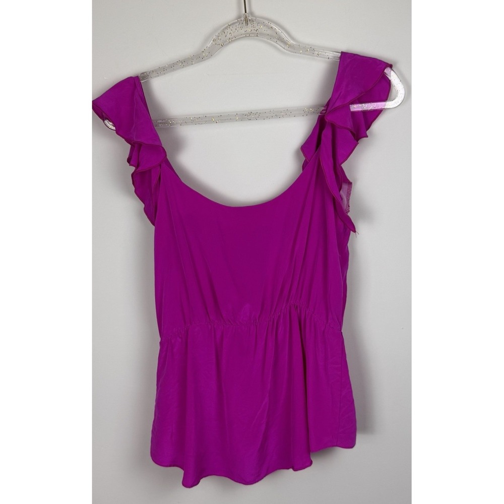 Amanda Uprichard 100% Silk V-Neck Top Blouse Pink Ruffle Accents Sz S - Picture 7 of 12